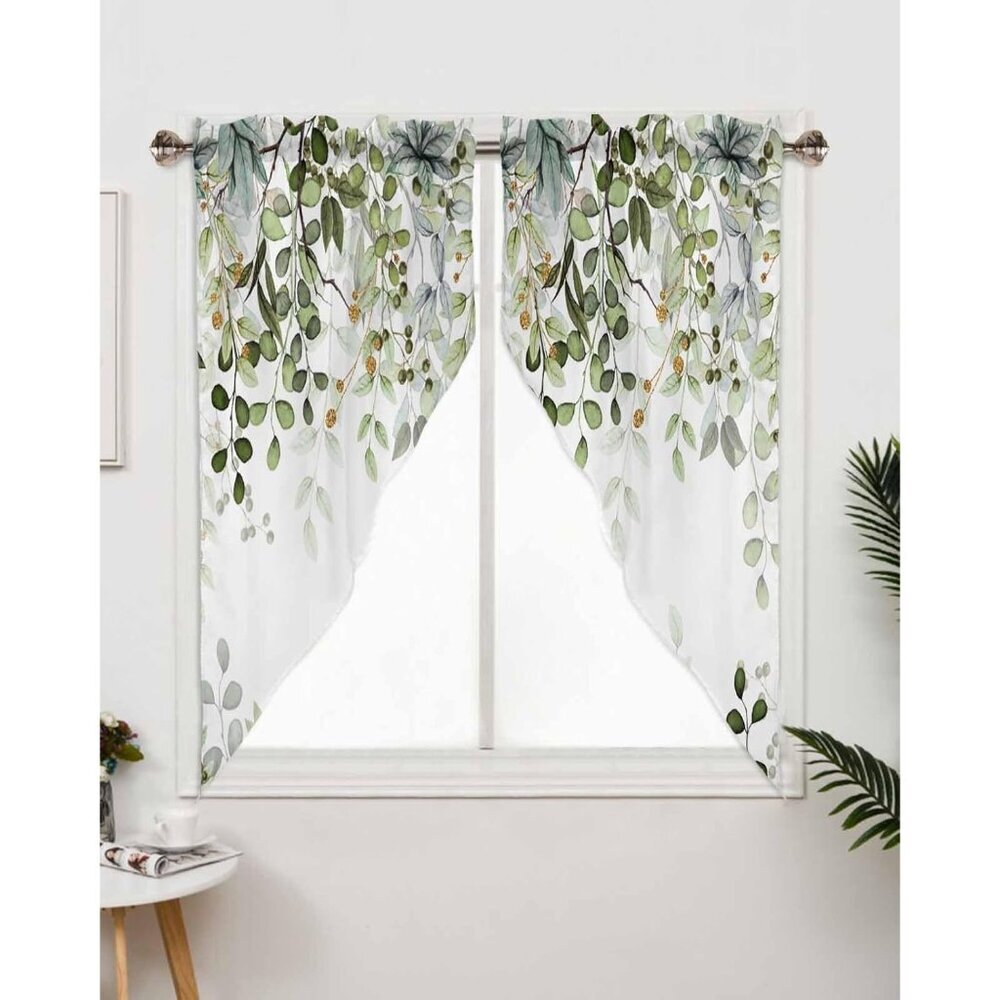 Eucalyptus Spring Swag Valance Curtains Summer Green Leaves Rod Pocket Swag Kitc
